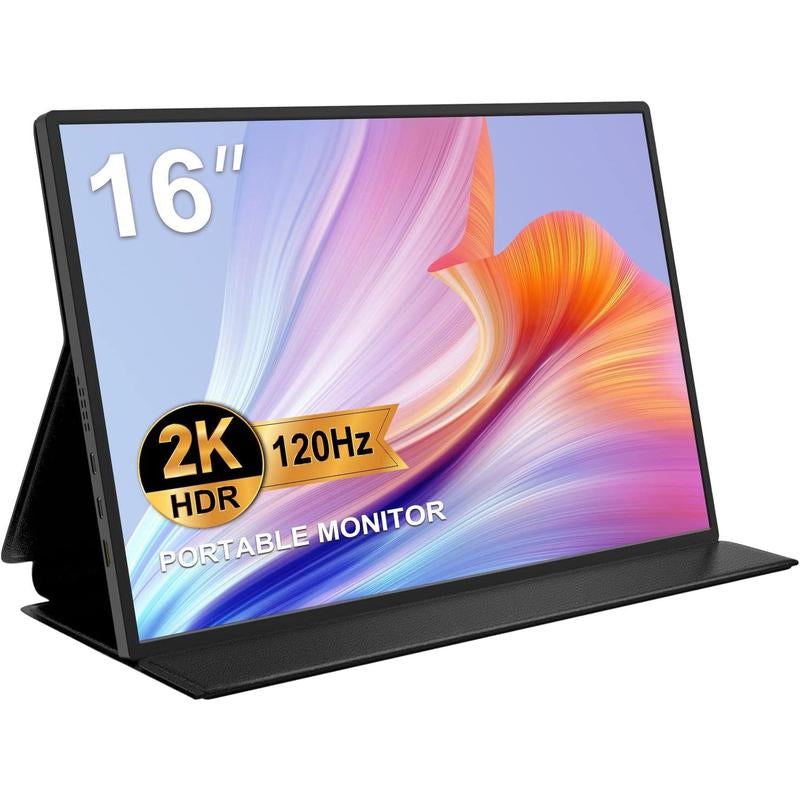 AYY 2K Portable Gaming Monitor 16'' 120Hz 2560X1600 QHD Travel Laptop IPS Computer External Second Screen USB C HDMI Monitor W/Smart Cover for PC MAC Xbox PS5/4