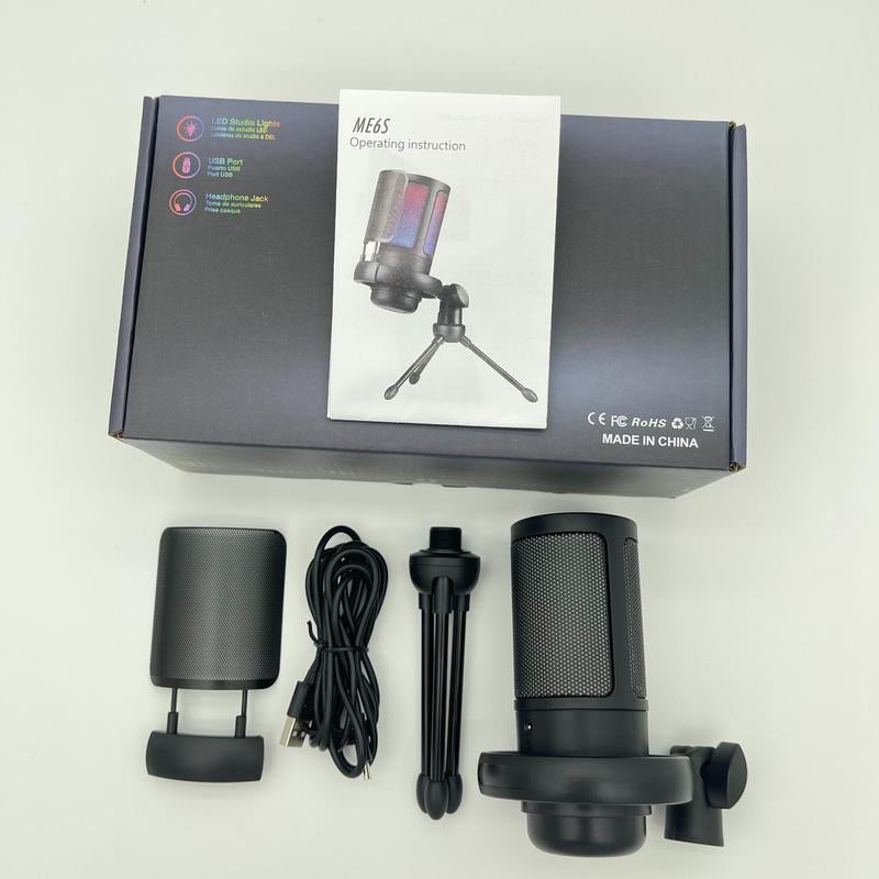 USB Microphone, USB Gaming Microphone with Anti-Vibration Shock Mount, Multipurpose Microphones with RGB Light & Pop Filter, Plug & Play Noise Cancellation Condenser Mic with Monitoring & Mute & Touch Control for Streaming & Podcasting