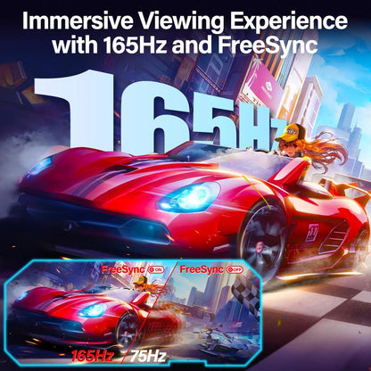 Rehisk 27'' 2K QHD Gaming Monitor - 2560P, 165Hz Refresh Rate, 1Ms Response Time, Adaptivesync, Dual HDMI & DP1.2, Ultra-Slim Bezel,