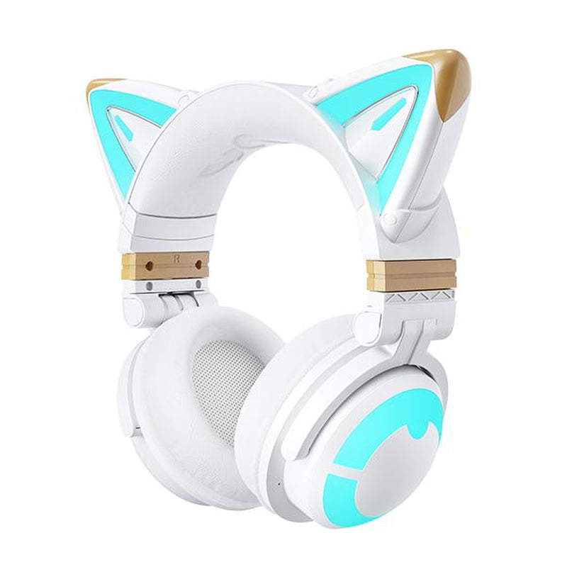YOWU RGB 3G Cat Ear Headphones :Wireless 5.0 Foldable Gaming Headset with 7.1 Surround Sound, Built-In Mic & Customizable Lighting and Effect via APP, Type-C Charging Audio Cable