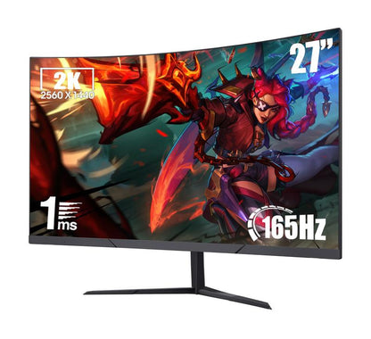 Rehisk 27'' 2K QHD Gaming Monitor - 2560P, 165Hz Refresh Rate, 1Ms Response Time, Adaptivesync, Dual HDMI & DP1.2, Ultra-Slim Bezel,