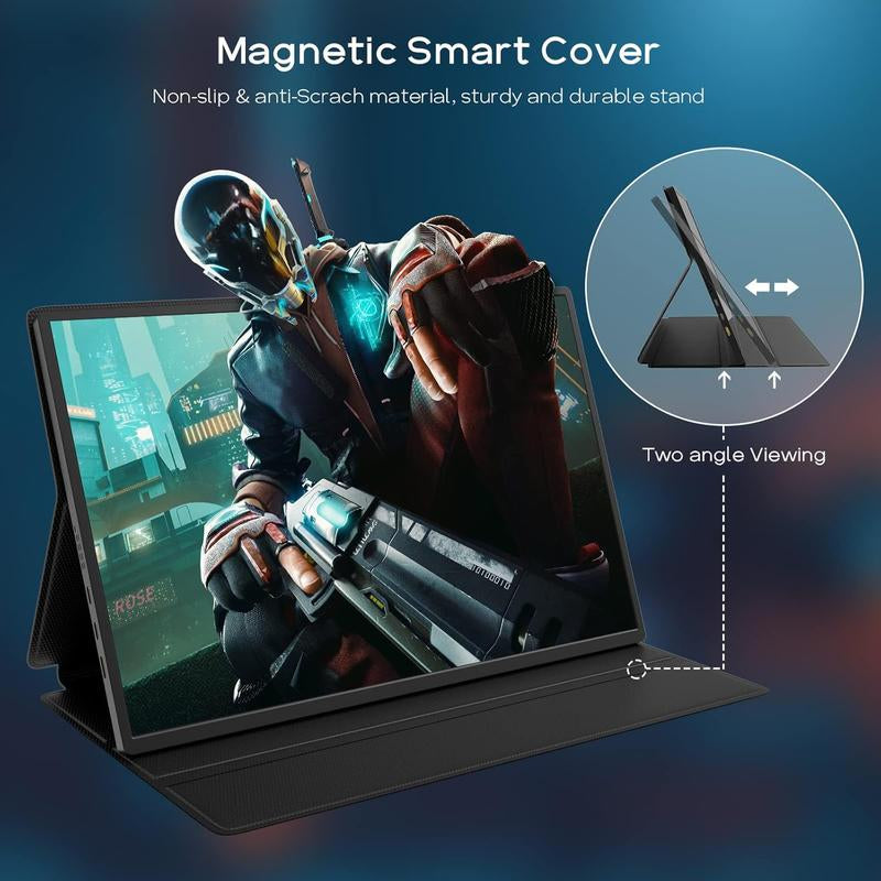 AYY 2K Portable Gaming Monitor 16'' 120Hz 2560X1600 QHD Travel Laptop IPS Computer External Second Screen USB C HDMI Monitor W/Smart Cover for PC MAC Xbox PS5/4