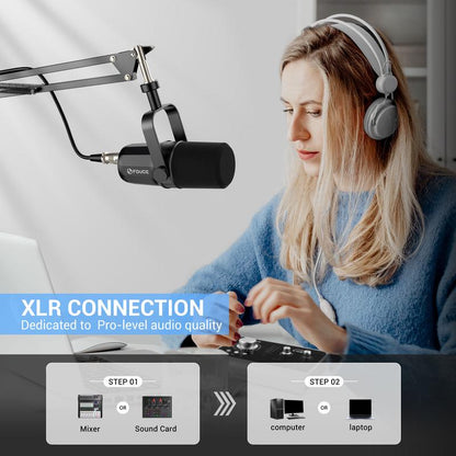 FDUCE SL40X XLR Dynamic Microphone Kit for Vocal Recording, Podcasting, Gaming, Live Streaming&Broadcasting, All Metal Cardioid Mic, Voice-Isolating Technology -Black Microphones Audio Mount Smartphone