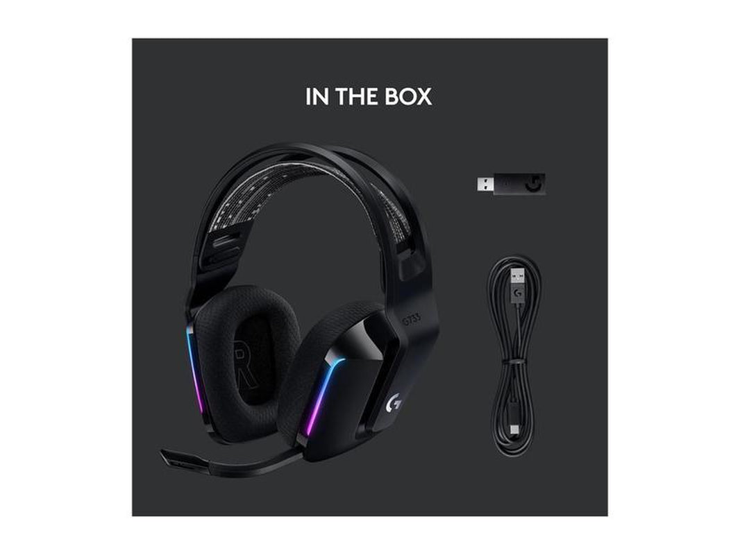 Logitech G733 Lightspeed Wireless Gaming Headset with Suspension Headband, Lightsync RGB, Blue VO!CE Mic Technology and PRO-G Audio Drivers - Black