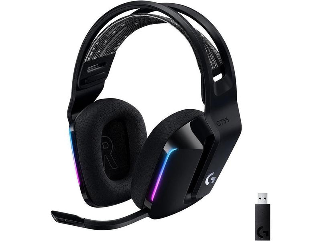 Logitech G733 Lightspeed Wireless Gaming Headset with Suspension Headband, Lightsync RGB, Blue VO!CE Mic Technology and PRO-G Audio Drivers - Black