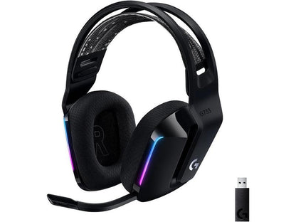 Logitech G733 Lightspeed Wireless Gaming Headset with Suspension Headband, Lightsync RGB, Blue VO!CE Mic Technology and PRO-G Audio Drivers - Black