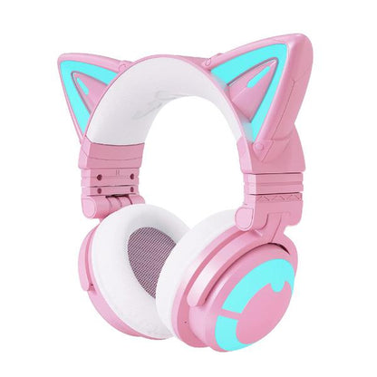 YOWU RGB 3G Cat Ear Headphones :Wireless 5.0 Foldable Gaming Headset with 7.1 Surround Sound, Built-In Mic & Customizable Lighting and Effect via APP, Type-C Charging Audio Cable