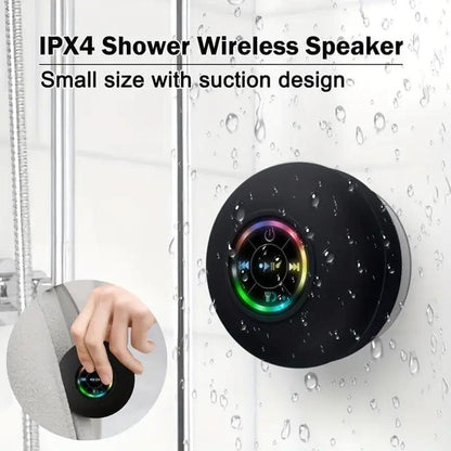 Portable Mini Bluetooth Shower Speakers, Wireless Speaker with Suction Cup, Lp67 Waterproof Speaker with LED Light, Pairs Easily to Phones, Tablets, Computer,For Parties, Bathroom, Travel, Home and Outdoors,Christmas New Year Gifts