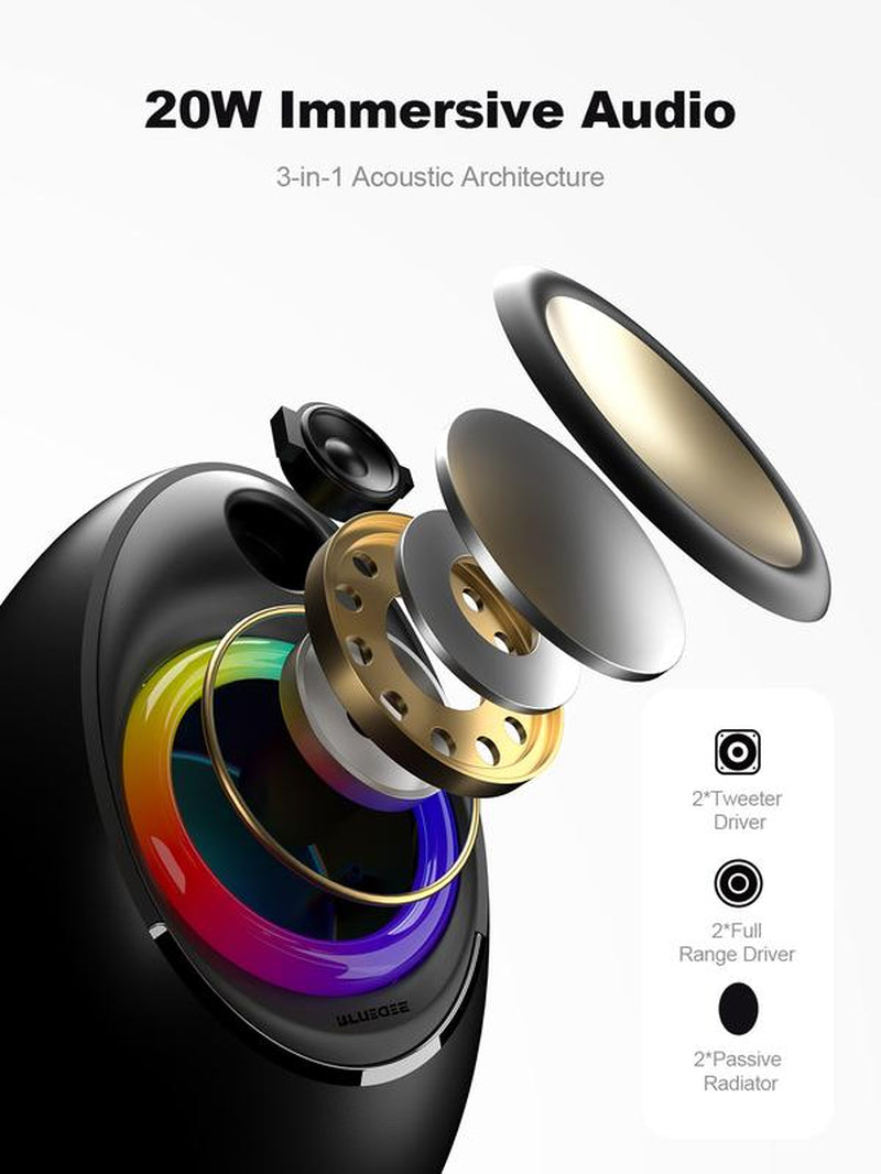 Bluedee Computer Speakers for Desktop PC Bluetooth 5.4 with 2 Speaker Units Dynamic RGB Light Usb/Type-C Powered Plug & Play for Laptops Tablets Audio Cable