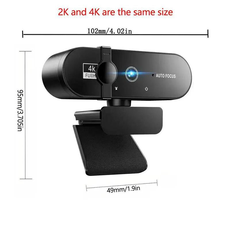 4K/2K Webcam with Privacy Cover, Auto-Focus & Exposure USB Webcam, Webcam Streaming Camera, 360° Rotation Universal Compatibility Webcam for Online Learning, Remote Work