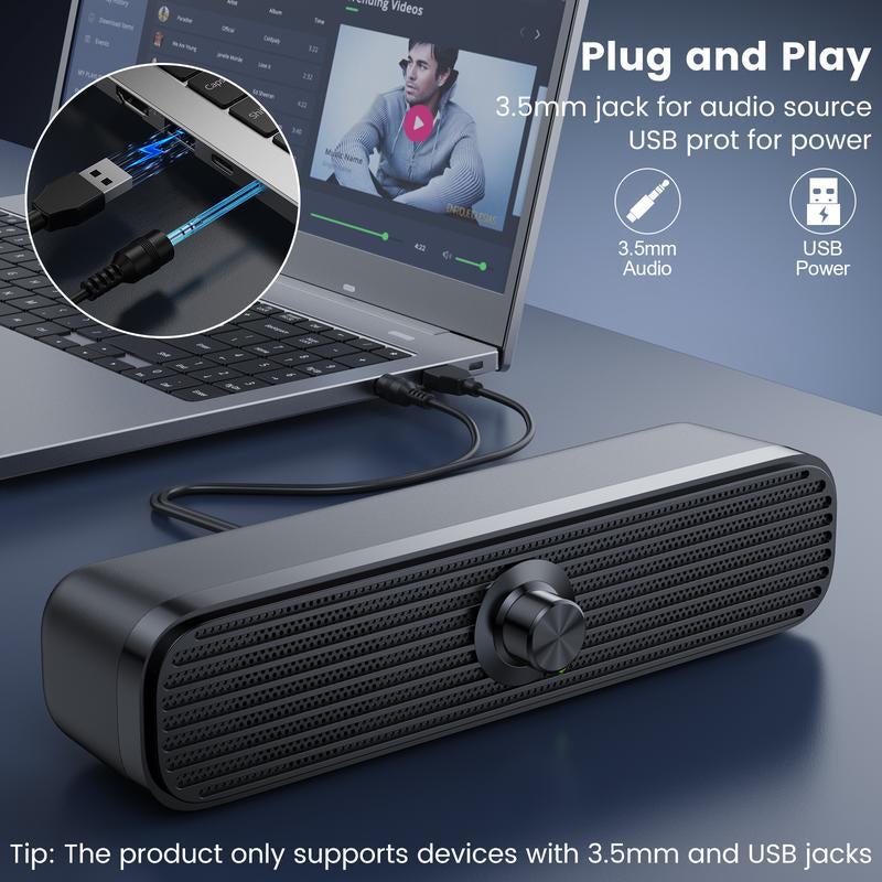 USB Powered Wired Speaker, Stereo Sound Quality Desktop Speaker, Universal PC Speaker for Desktop Computers & Laptops, MP3/MP4, Audio Device Smartphone