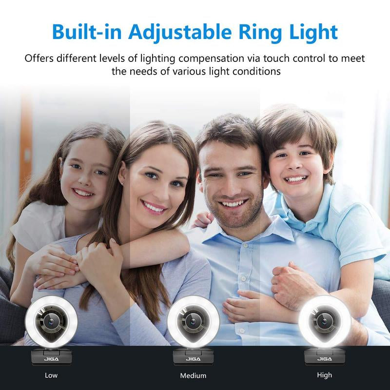 JIGA Streaming Webcam with Dual Microphone 1080P Adjustable Right Light Pro Web Camera Advanced Auto-Focus with Tripod Zoom Camera Gaming Webcam for Xbox Facebook Youtube Streamer Conferencing