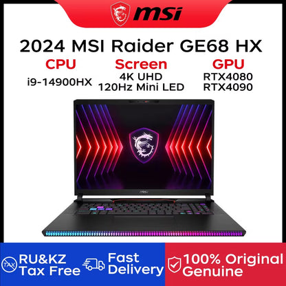 2024 MSI Raider GE68 HX Gaming Laptop 16 Inch 4K UHD 120Hz Mini LED Screen Notebook I9-14900Hx 32GB 2TB RTX4080 Netbook Computer