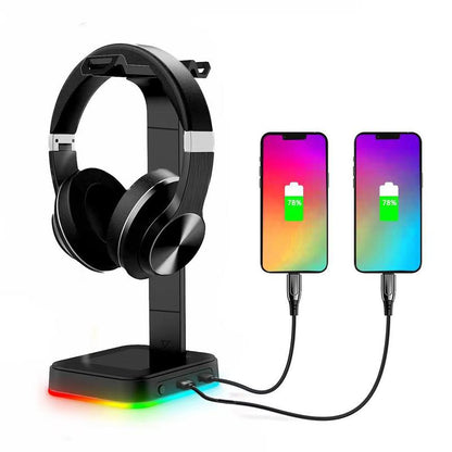 ROLLFORALL RGB Gaming Headset Stand with 2 USB Ports,Game Headphone Mount for Xbox One/Ps4/Switch/Earphone Holder Hanger,Gaming Charging Stations