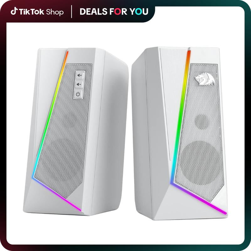 Redragon GS520 RGB Desktop Speakers, 2.0 Channel PC Computer Stereo Speaker with 6 Colorful LED Modes, Enhanced Sound and Easy-Access Volume Control, USB Powered W/ 3.5Mm Cable
