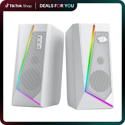 Redragon GS520 RGB Desktop Speakers, 2.0 Channel PC Computer Stereo Speaker with 6 Colorful LED Modes, Enhanced Sound and Easy-Access Volume Control, USB Powered W/ 3.5Mm Cable