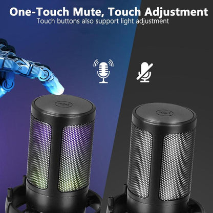 USB Microphone, USB Gaming Microphone with Anti-Vibration Shock Mount, Multipurpose Microphones with RGB Light & Pop Filter, Plug & Play Noise Cancellation Condenser Mic with Monitoring & Mute & Touch Control for Streaming & Podcasting
