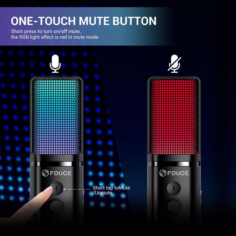 FDUCE Gaming USB Microphone for PC,RGB Condenser Computer Mic with Tripod Stand,Quick Mute,Gain Control,Cardioid Mic for Streaming, Podcast, Twitch, Youtube, PC, Computer, PS5, (M160) Microphones Adapter Audio Cable Fi Fine Usb Microphone Microphone