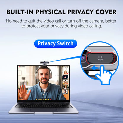 Mini Camera Webcam 2K for Laptop Computer Web Camera USB, Compatible Windows Hello Facial Recognition with Privacy Cover