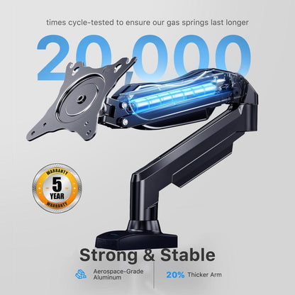 HUANUO Single Monitor Arm - Adjustable Gas Spring Monitor Mount for Gaming and Home Office Setups, Monitor Stand Hold up to 32" with 19.8 Lbs Max Weight and C-Clamp or Grommet Hole Mounting