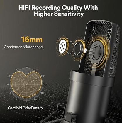 【Deals for You Days-Summer Sale】Studio Condenser USB Microphone Computer PC Microphone Kit with Adjustable Boom Stand Shock Mount