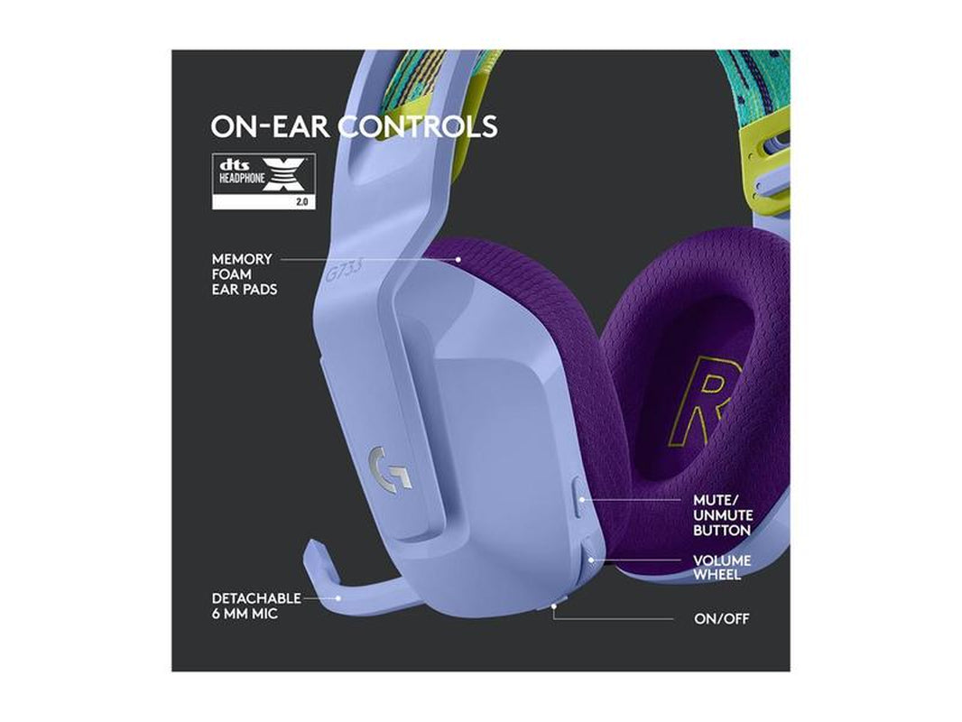 Logitech G733 LIGHTSPEED Wireless Gaming Headset with Suspension Headband, LIGHTSYNC RGB, Blue VO!CE Mic Technology and PRO-G Audio Drivers - Lilac
