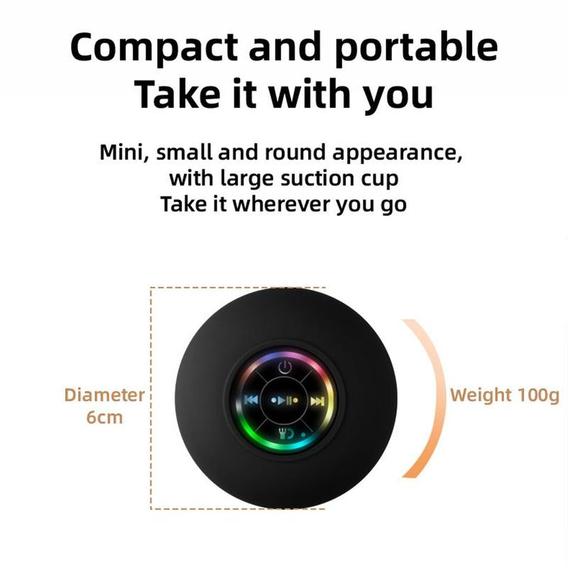 Portable Mini Bluetooth Shower Speakers, Wireless Speaker with Suction Cup, Lp67 Waterproof Speaker with LED Light, Pairs Easily to Phones, Tablets, Computer,For Parties, Bathroom, Travel, Home and Outdoors,Christmas New Year Gifts