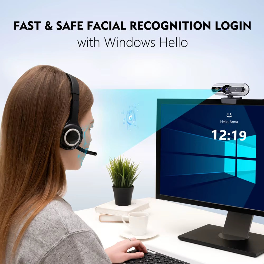 Mini Camera Webcam 2K for Laptop Computer Web Camera USB, Compatible Windows Hello Facial Recognition with Privacy Cover