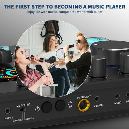 Squarock Podcast Equipment Bundle for 2, Audio Interface DJ Mixer with Studio Podcast Microphones Portable Battery-Powered for Podcast, Live Streaming, Recording, Music Creation COMMANDER M1