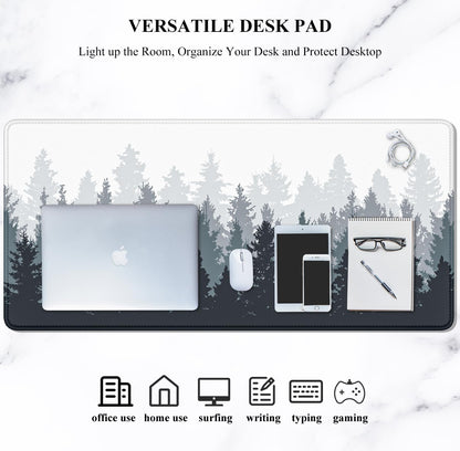 Large Mouse Pad, Full Desk XXL Extended Gaming Mouse Pad 35" X 15", Waterproof Desk Mat with Stitched Edge, Non-Slip Laptop Computer Keyboard Mousepad for Office & Home, Misty Forest Design