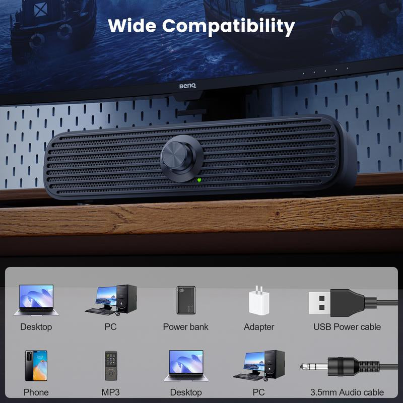 USB Powered Wired Speaker, Stereo Sound Quality Desktop Speaker, Universal PC Speaker for Desktop Computers & Laptops, MP3/MP4, Audio Device Smartphone