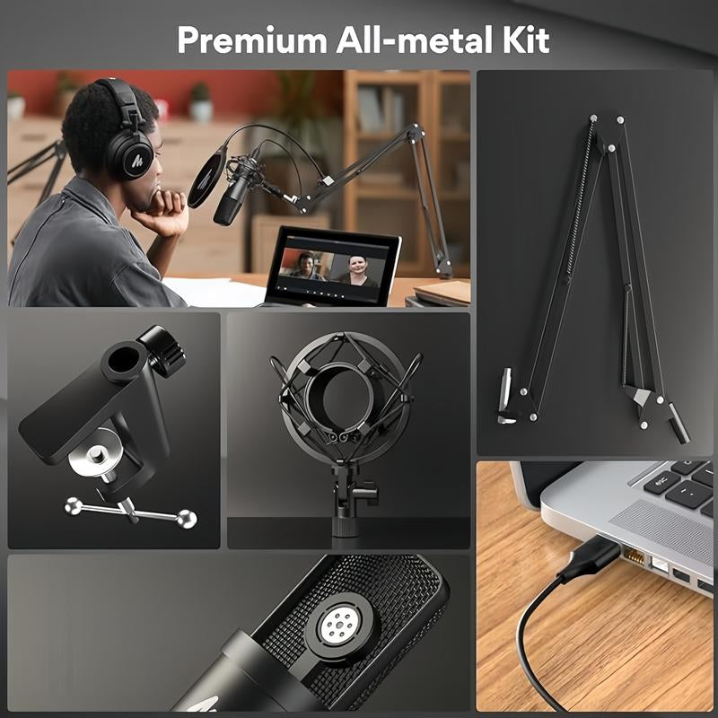 【Deals for You Days-Summer Sale】Studio Condenser USB Microphone Computer PC Microphone Kit with Adjustable Boom Stand Shock Mount
