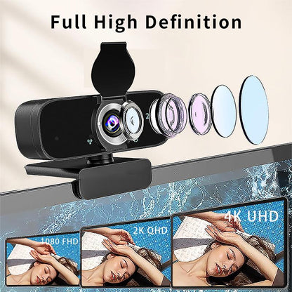 HD 2K Webcam for Computer/Laptop/Desktop/Pc, External Camera Web Cam with Microphone, USB Plug&Play, Auto Low Light Correction, Privacy Cover, Tripod, Wide Angle for Meeting/Online Video/Zoom
