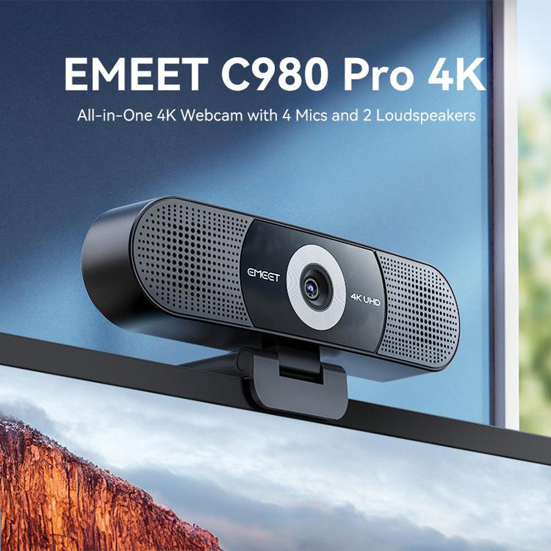 EMEET 4K Webcam with 4 Mics & 2 Speakers, C980 Pro Webcam, Gaming for Switch 2 Camera, Fixed Focus, Adjustable 60°-98° Angle, Magnetic Privacy Cover, Stable Visuals, Cameras for Gaming, Streaming, Fathersdaygift, Dealsforyoudays
