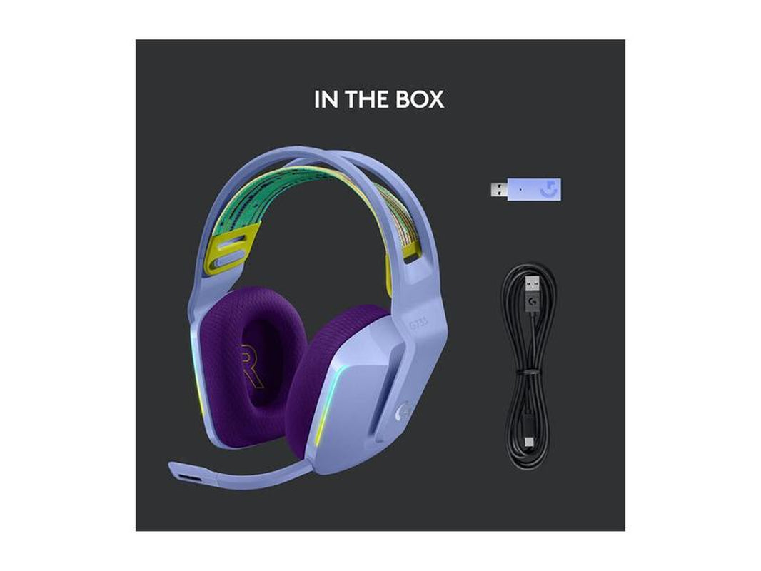 Logitech G733 LIGHTSPEED Wireless Gaming Headset with Suspension Headband, LIGHTSYNC RGB, Blue VO!CE Mic Technology and PRO-G Audio Drivers - Lilac