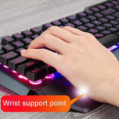 Mechanical Feel Gaming Keyboard, Rainbow Backlit Wired Gaming Keyboard for PC Desktop with Multiple Lighting Modes