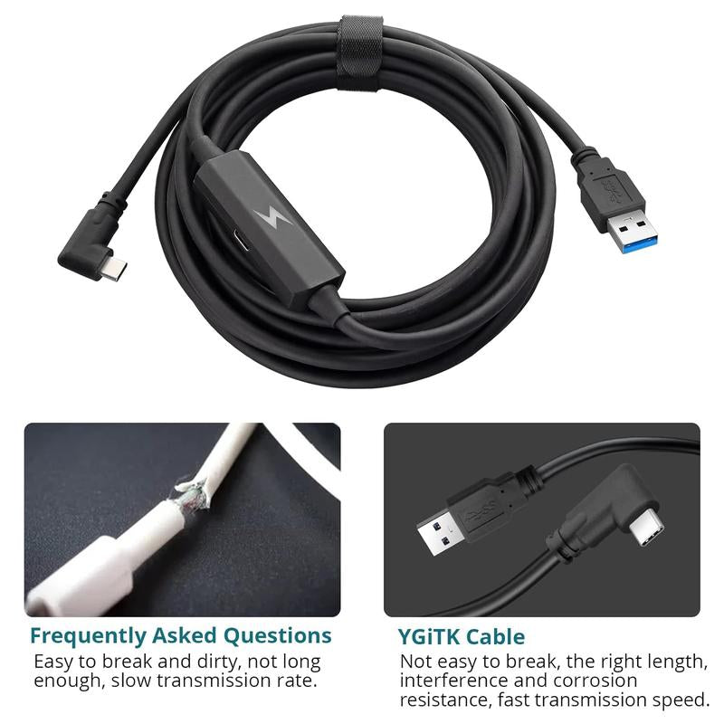 EKLEVOR 18W Link VR Cable 16FT Compatible with Oculus Quest 2 Port USB 3.0 to USB C Transmission Rate 5Gbps for 120HZ Pc/Steam VR Video Games Accessories Wearable