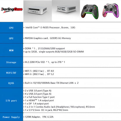 Daringcase Gaming Mini PC 6GB Dedicated Graphics/Design/Ps/Pr/Gaming Pc , 3A Games, Digital Screen Drawing, Home Theater Tiktokshopbacktoschool Portable