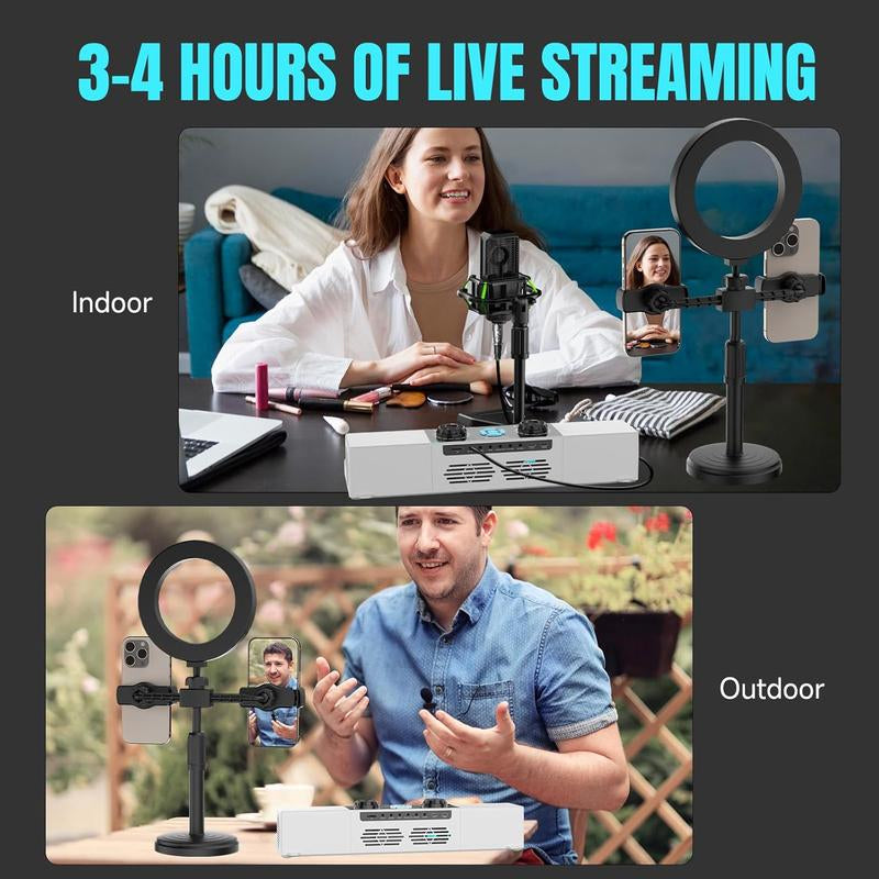 Heetipuk Y6 Live Streaming Sound Card Mixer Karaoke Machine Easy to Set up with Dual Speakers, One Step Sound Correction, 5200Mah Battery Pefect for Indoor or OUTDOOR Live Streaming, Podcast, Family Party. Home Amplifier Studio Equipment