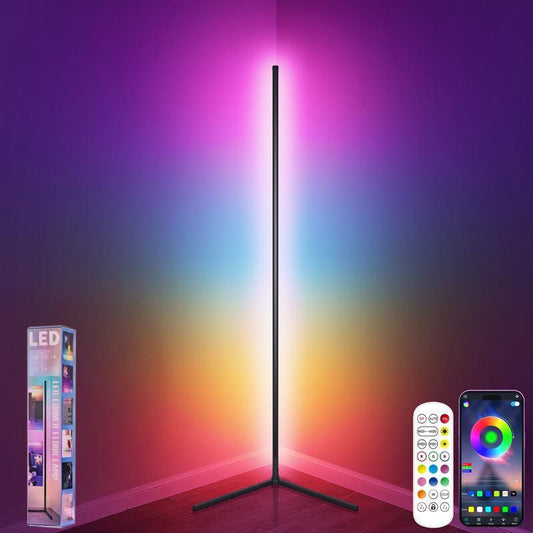 RGB Corner Floor Lamp, USB Powered LED Light W/App , Smart Modern Floor Lamp with Music Sync, Smart Apps and Remote Control 16 Million DIY Colors, Floor Lamp for Bedroom, Office,Living Room and Game Room,Fathersdaygift，Camping Light Home Decor Lighting