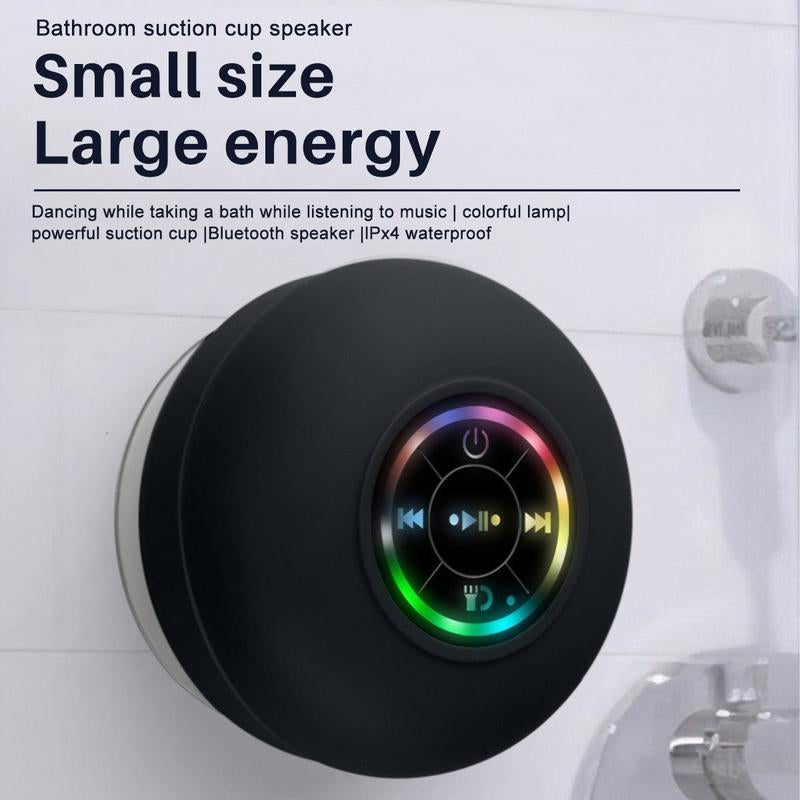 Portable Mini Bluetooth Shower Speakers, Wireless Speaker with Suction Cup, Lp67 Waterproof Speaker with LED Light, Pairs Easily to Phones, Tablets, Computer,For Parties, Bathroom, Travel, Home and Outdoors,Christmas New Year Gifts