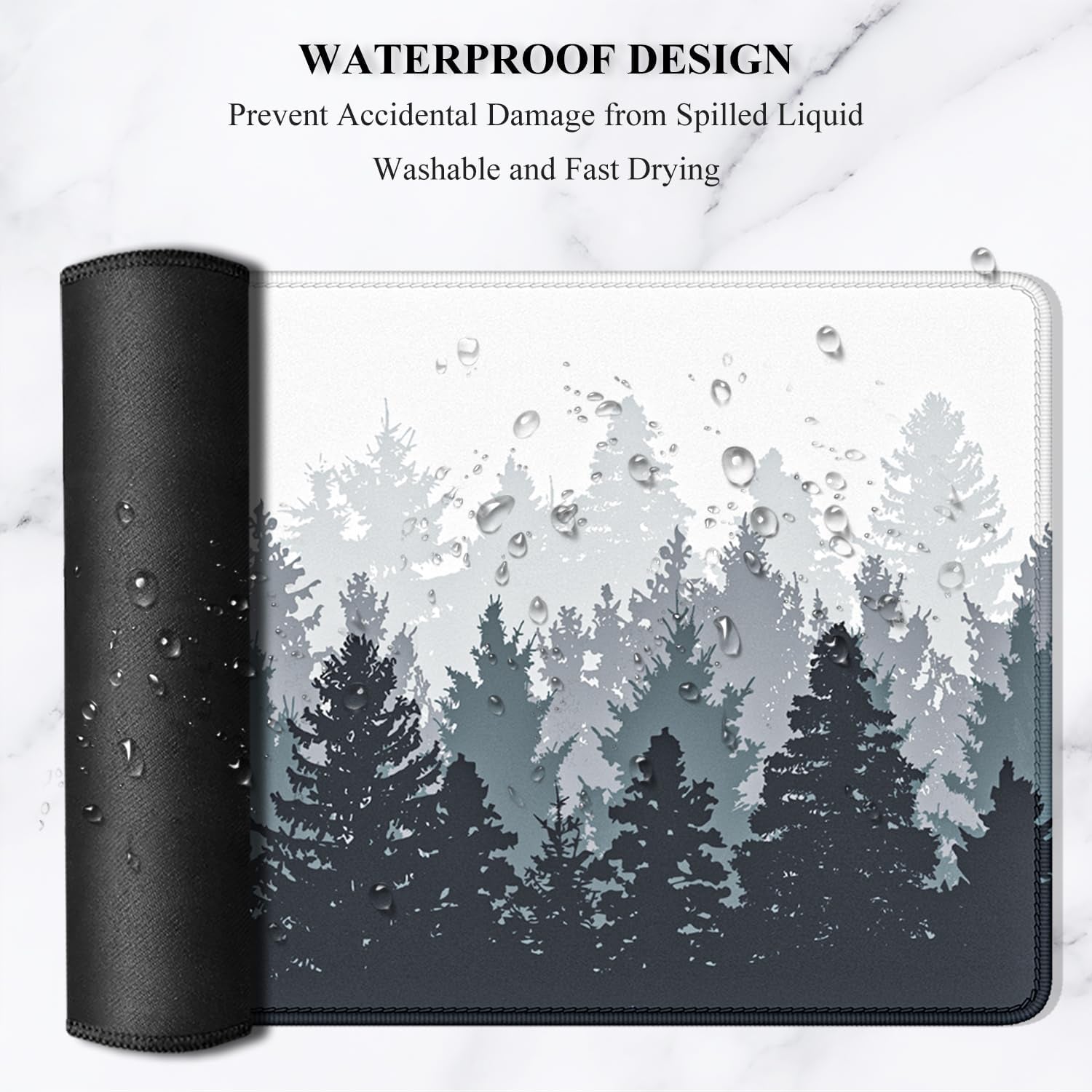 Large Mouse Pad, Full Desk XXL Extended Gaming Mouse Pad 35" X 15", Waterproof Desk Mat with Stitched Edge, Non-Slip Laptop Computer Keyboard Mousepad for Office & Home, Misty Forest Design
