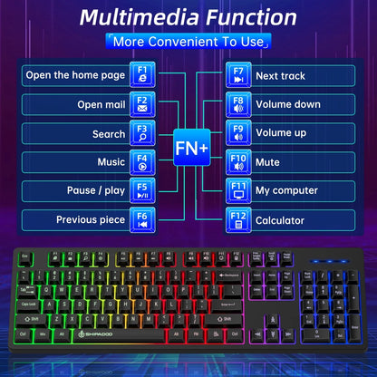Wired Gaming Keyboard and Mouse Combo, RGB Backlit, Ergonomic Computer Keyboard W/Mouse & Mouse Pad, 104 Keys Quiet Silent Mechanical Keyboard for Working or Primer Gaming, Office, Black
