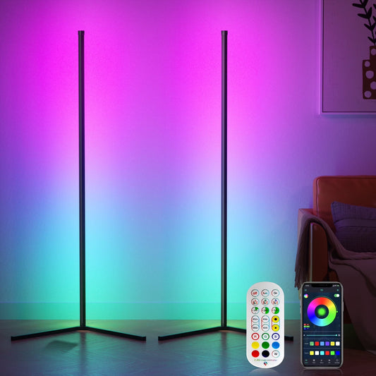 Led Corner Floor Lamp, Smart RGB Floor Lamp with App&Remote, 16 Million Colors Changing, Music Sync, Modern Corner Led Light for Bedroom Living Room and Gaming Room, Timing&Schedule,2Pack