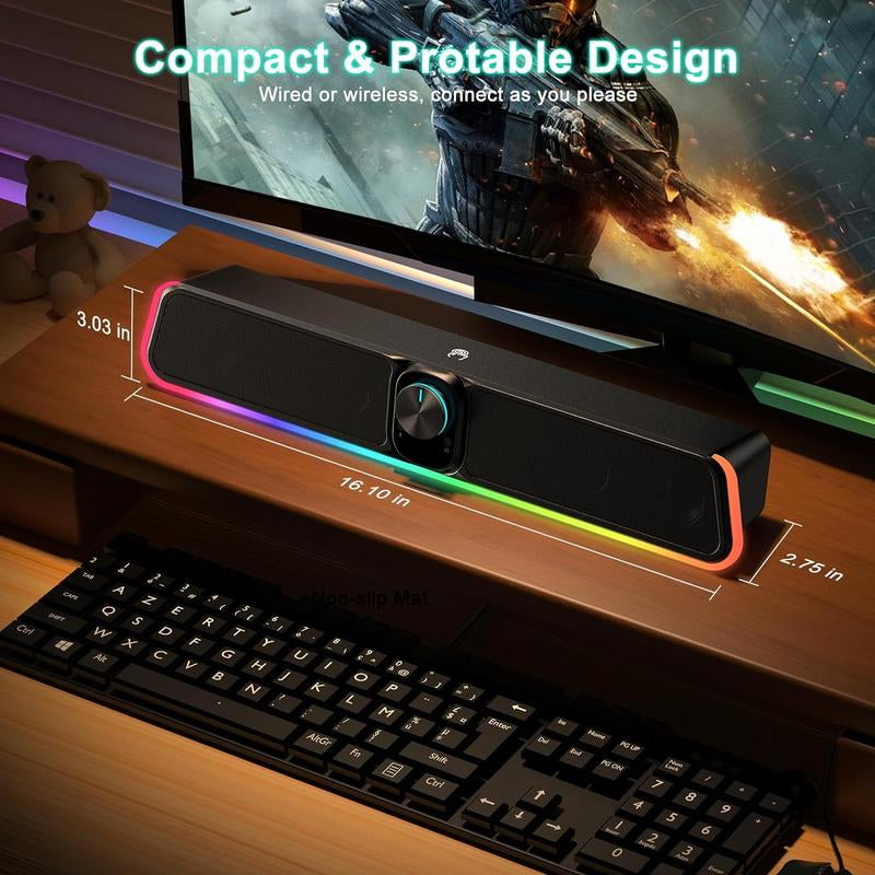 Computer Speakers - Wired USB Computer Sound Bar with RGB & Volume Knob, Hifi Stereo Portable Gaming Sound Bar Speaker for Desktop , PC, Laptop, Tablets, Air/Pro