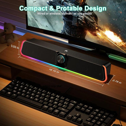 Computer Speakers - Wired USB Computer Sound Bar with RGB & Volume Knob, Hifi Stereo Portable Gaming Sound Bar Speaker for Desktop , PC, Laptop, Tablets, Air/Pro