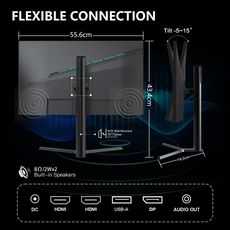 REHISK 25" Gaming Monitor, 240Hz, FHD 1080P, 1Ms, VA Panel, HDR10, 92% Srgb, Frameless Design, HDMI2.0 & DP1.2, VESA Mountable