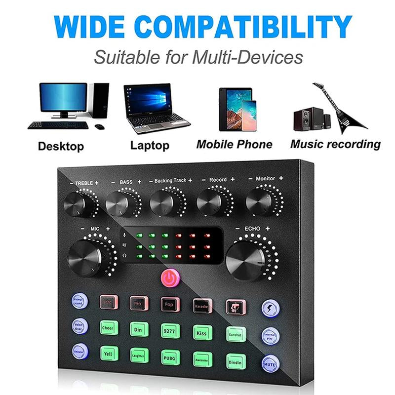 V8S Live Broadcast Device, Live Sound Card,Audio Mixer Wireless Bluetooth Blog Live Audio Equipment, Microphone Set Music Sound Control with Voice Changer, Reverberation Live Broadcast Equipment, Youtube Tiktok Twitch Gaming Recording