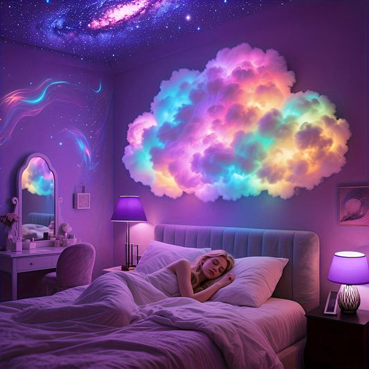 3D Thunder Cloud Night Light with Music Sync Mode - Smart RGB LED Strip DIY Kits, USB Powered Wall/Ceiling Mount, Suitable for Bedroom, Game Room and Party Decoration, Color Changing Ambient Lighting, Mood Decorative Lights, Smooth Curve Design