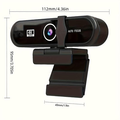 4K/2K UHD Webcam with Microphone, Noise Cancellation, Privacy Cover, Triangular Support, Wide-Angle Lens, Auto Light Correction, Webcam for Pc,Plug & Play USB Webcam for Laptop, Desktop, PC, Mac, Zoom, Skype, Streaming Black, Usb Online Webcam